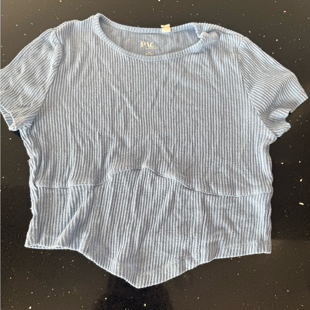 Blue Ribbed Short Sleeve Top - Picture 3 of 5